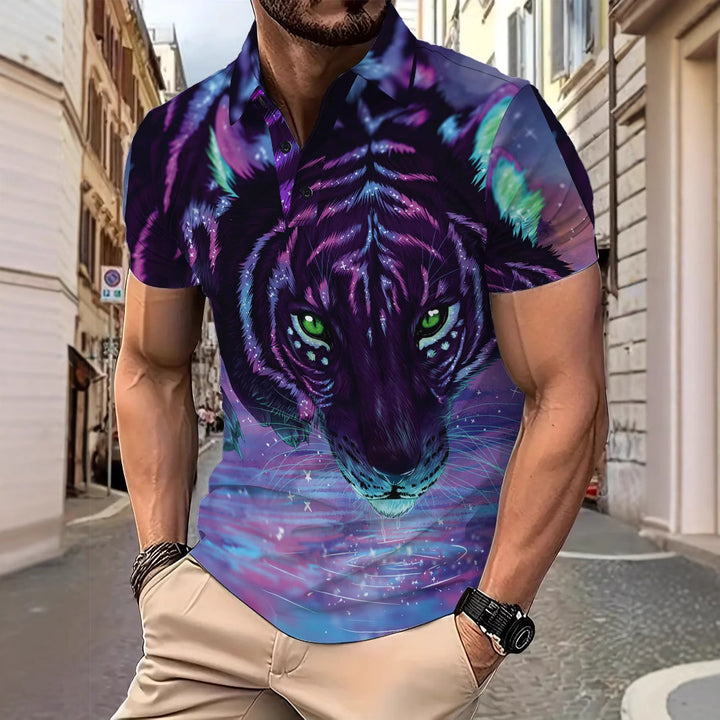 Herrer Poloshirt med fantasifuld dyregrafik Stilla