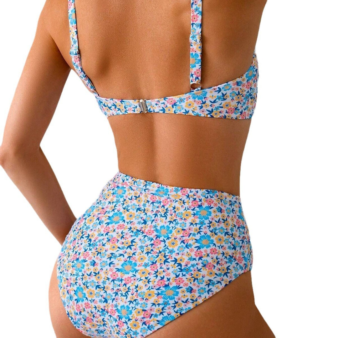 Dame Floral Print Højtaljet Bikini-Sæt Stilla 1750313555