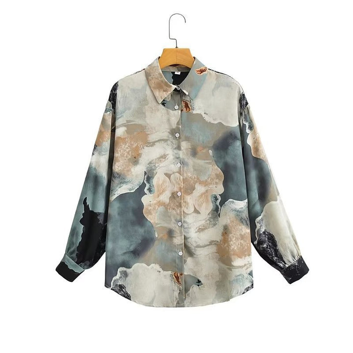Kvinders langærmede silke bluse med moderne gradient