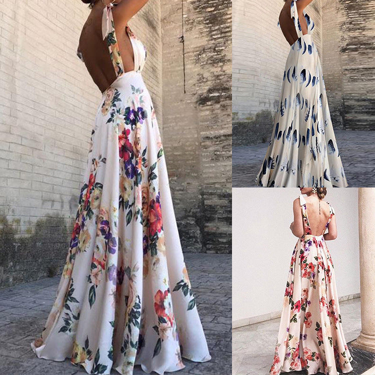 Dame sommer maxikjole med floralt design og svajende nederdel Stilla