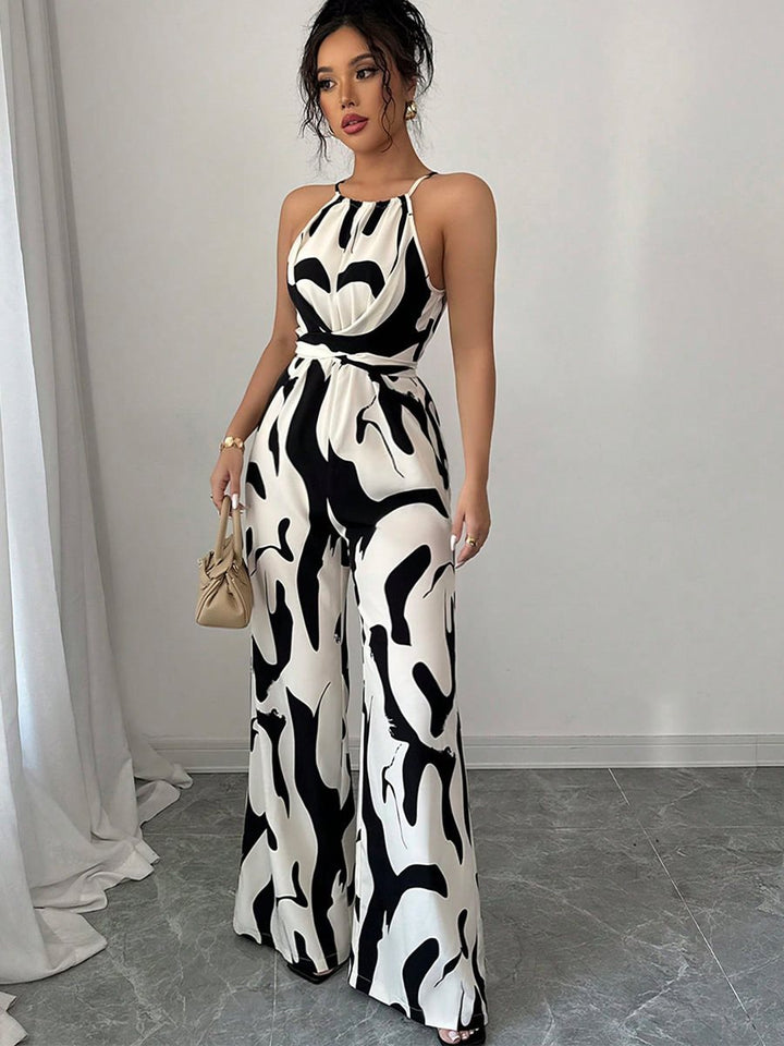 Damer elegant jumpsuit med bredt ben og smart mønster Stilla