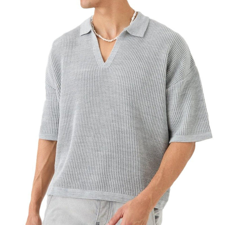 Herrer afslappet strik-T-shirt med V-hals og polo krave Stilla