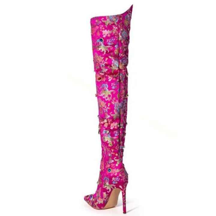 Femme Over-knæet Floral Dekoreret Stiletto Støvle Stilla