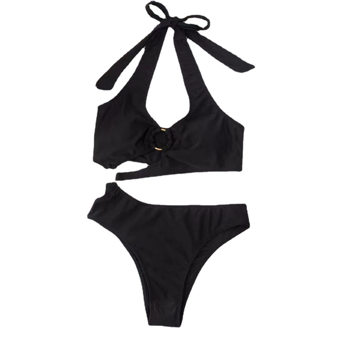 Dame Sporty Bikini-sæt med asymmetrisk design og kunstnerisk ringdetalje Stilla