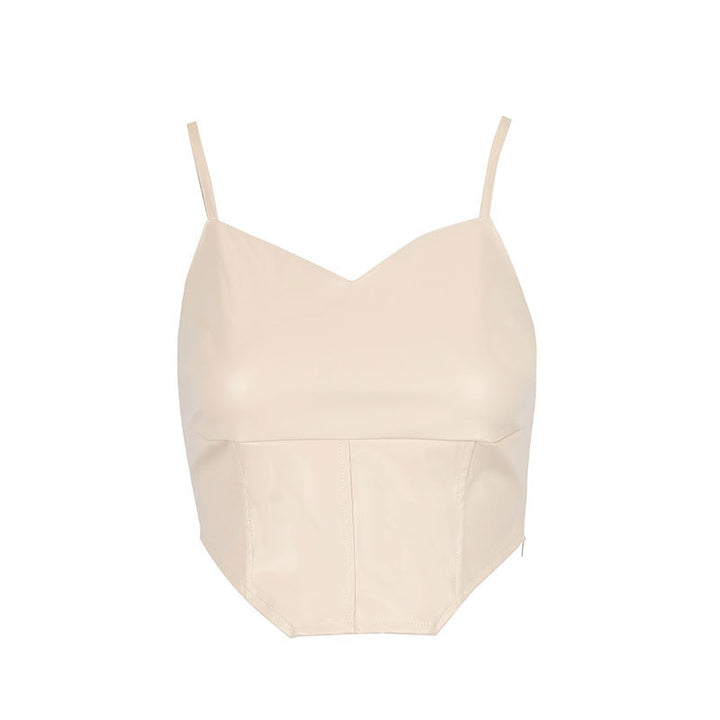 Dame cropped top med elegant V-udskæring og figursygt fit Skovae
