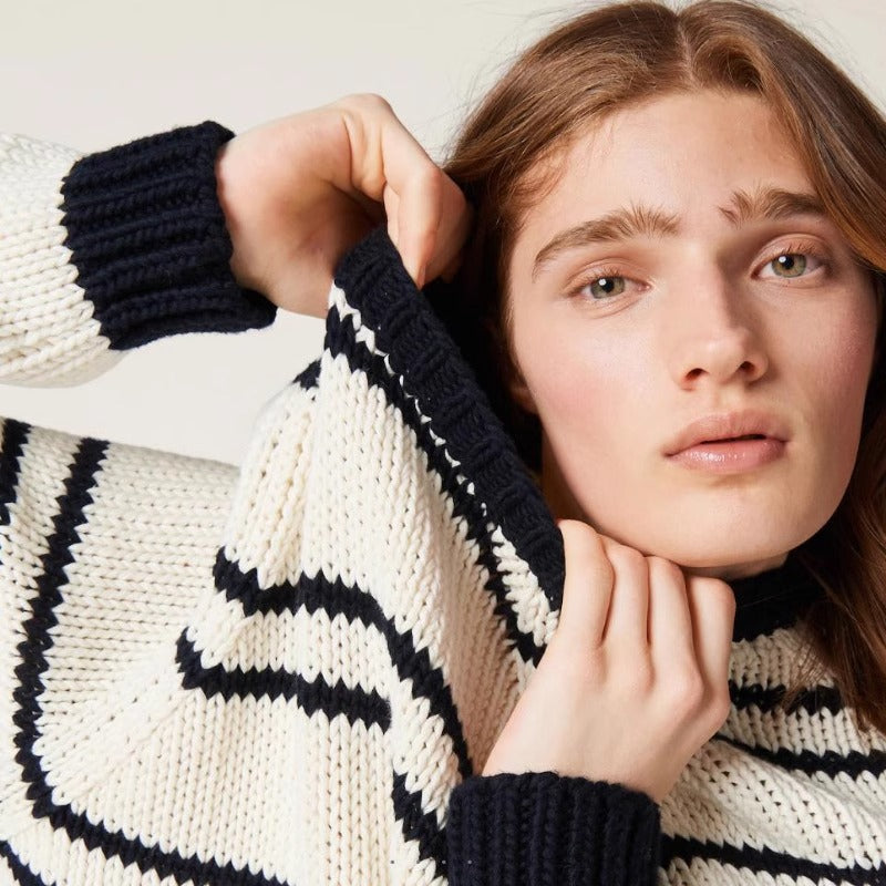 Kvinders fashionable stribede sweater lavet af tyk strik Stilla