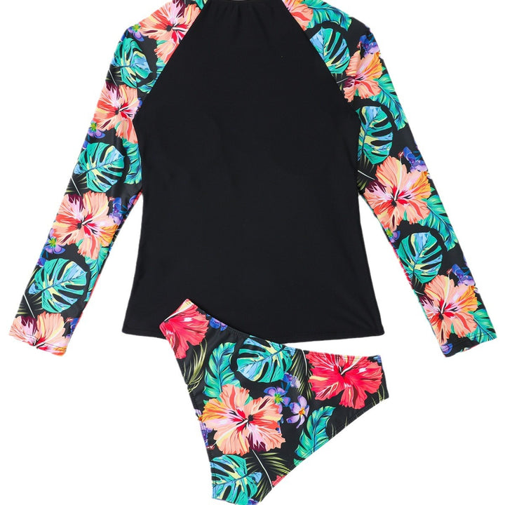 Dame Langærmet Blomsterprint Rash Guard og Bikini Sæt Stilla
