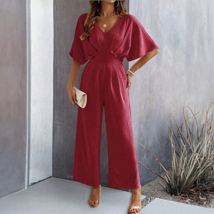 Dame Elegant Bredbenet Jumpsuit med Draperede Ærmer Stilla