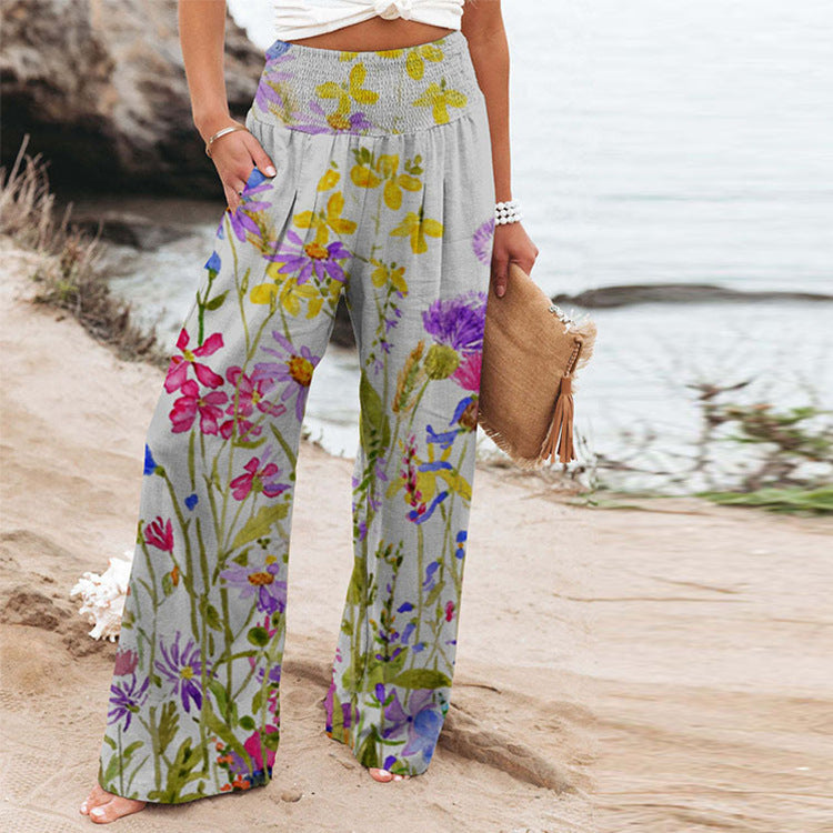 Dame Loose Buks med blomstret print og elastisk liv Stilla