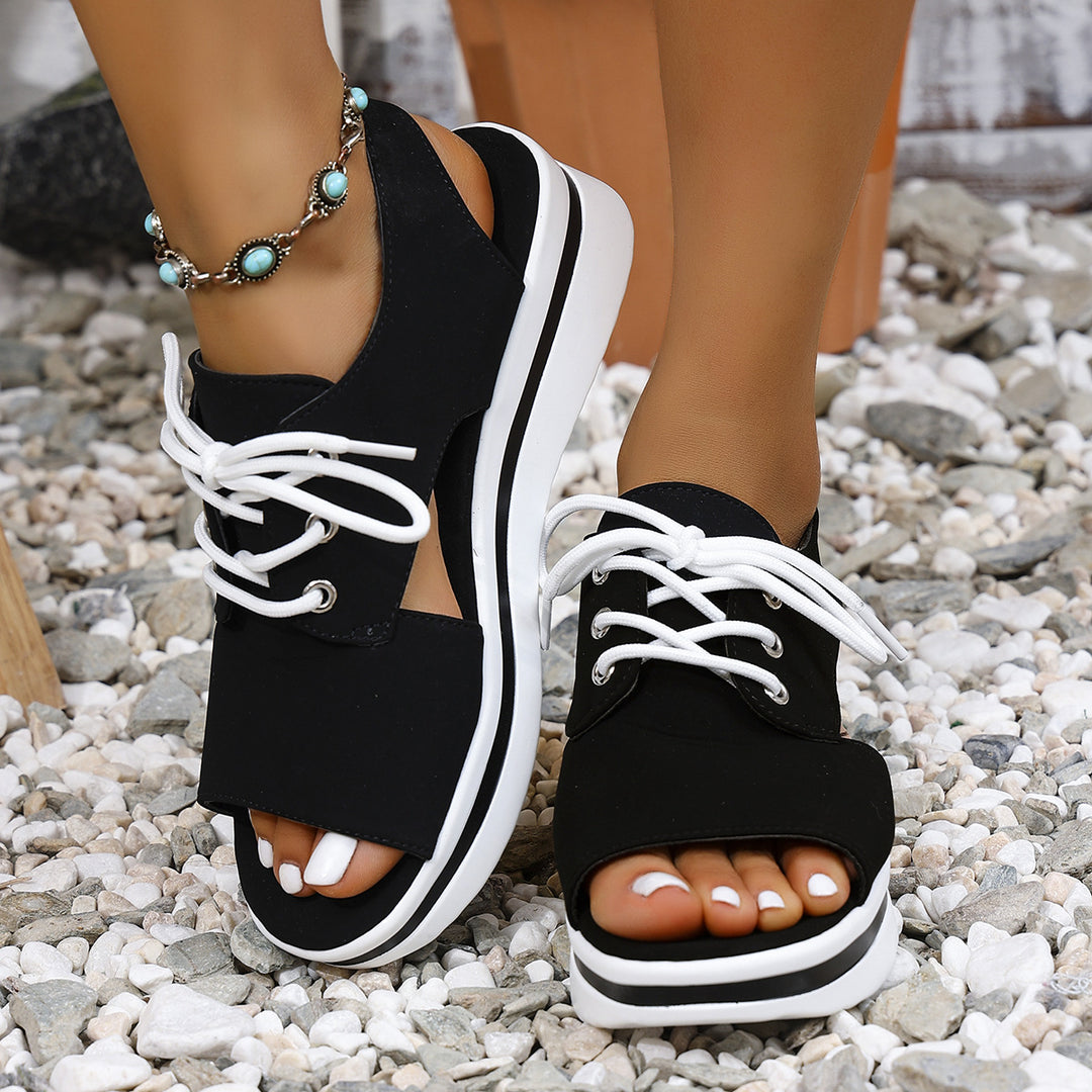 Dame Open-Toe-Sandaler med åndbart overflademateriale og elastiske snøredetaljer Stilla