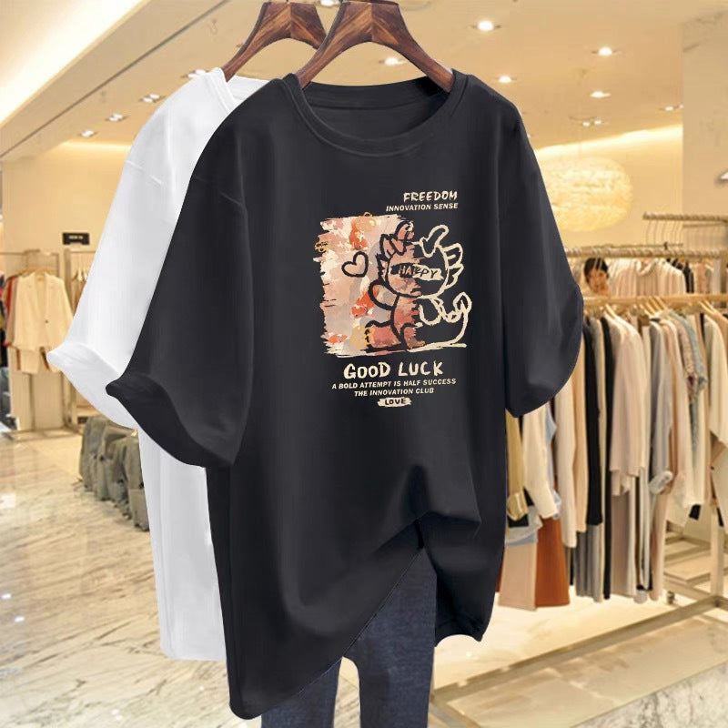 Dame Kortærmet T-Shirt med muntert motiv og afslappet snit Stilla