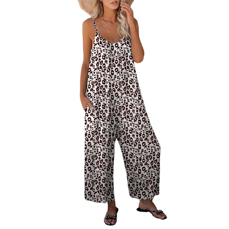 Dame Casual Leopard Overall med bredt ben og praktiske lommer Stilla