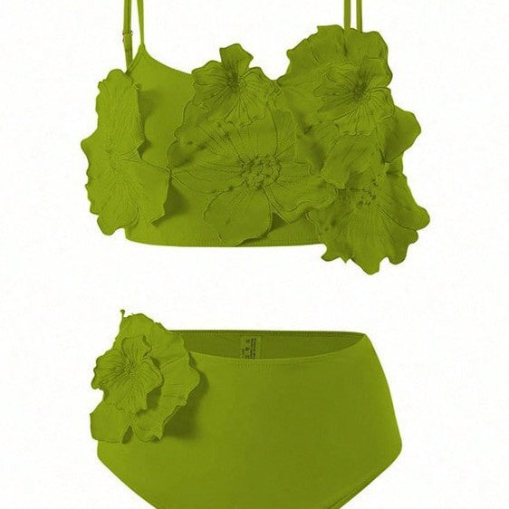 Dame To-delt Bikini-sæt med blomsterdesign og højt skåret trusse Skovae