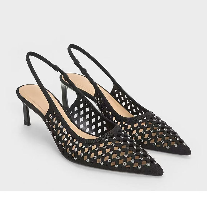 Femme Slouchy Spidsesko Slingback Hæle med dekoreret U-udskæringsdesign Stilla