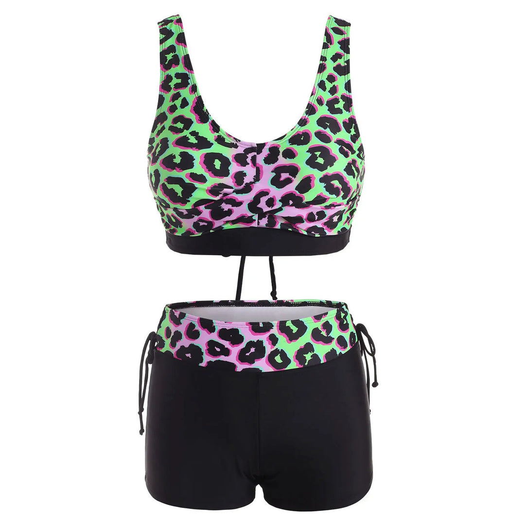 Dame sport-bikini-sæt med leo-print og komfortabel pasform Stilla