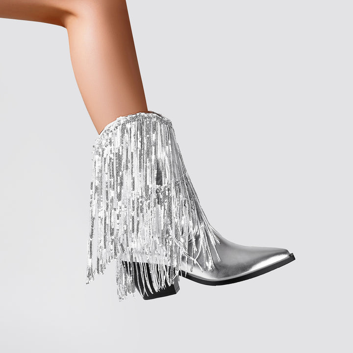 Femme Dekorative Frynse Stiletto Ankel Støvler Stilla
