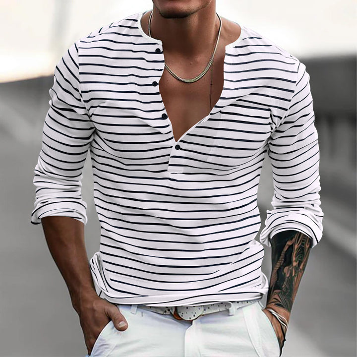 Herrer Langærmet skjorte med dekorativ Henley-udskæring og stribet design Stilla