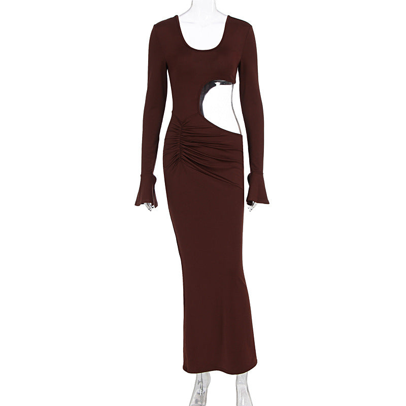 Dame elegant Maxi-kjole med asymmetrisk cut-out og rynker Skovae