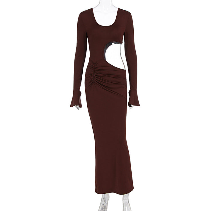 Dame elegant Maxi-kjole med asymmetrisk cut-out og rynker Skovae