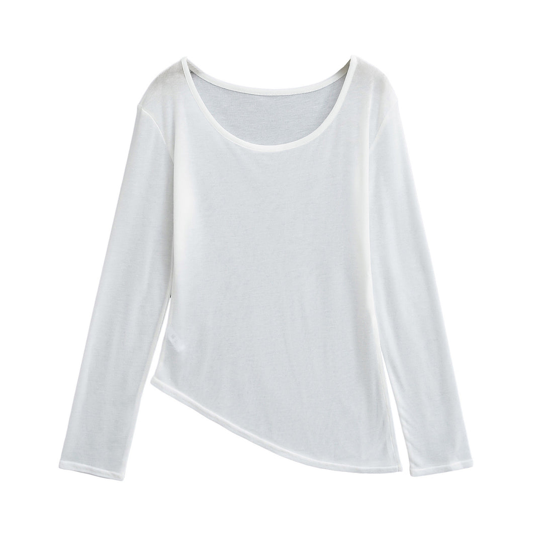 Dame asymmetrisk langærmet top lavet af blød jersey Stilla