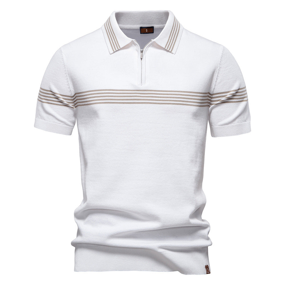 Herrer Polo-T-shirt med elegant halv lynlås og sporty stribemønster Stilla