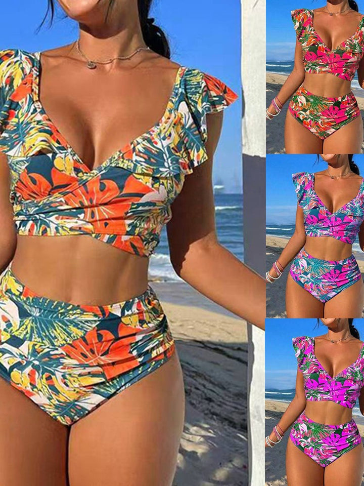 Høj taljeret dame bikini sæt med flæseprint Stilla