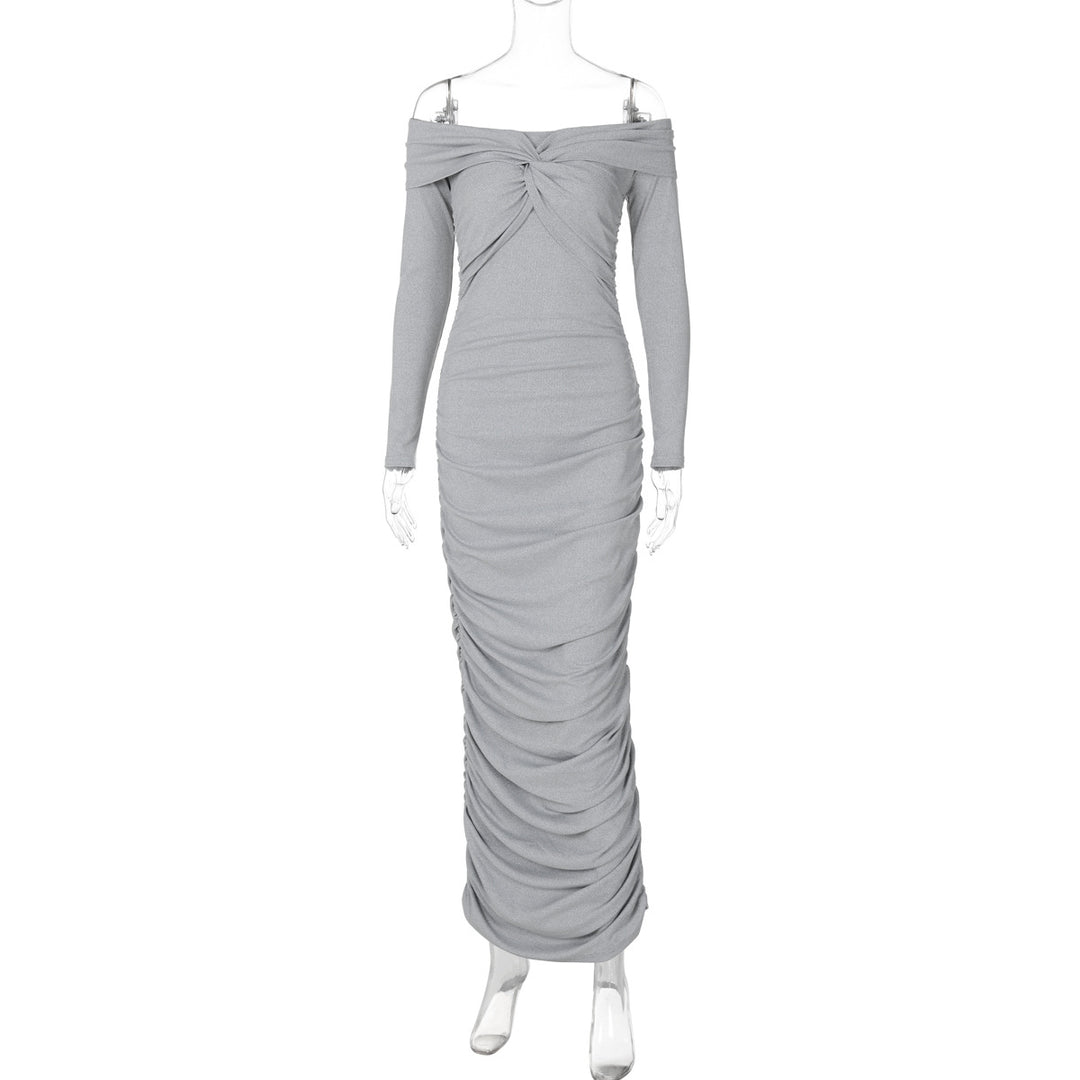 Dame Flæse-Maxikjole med skulderfri design og elegant indpakningseffekt Stilla