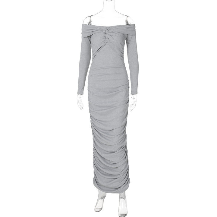 Dame Flæse-Maxikjole med skulderfri design og elegant indpakningseffekt Stilla