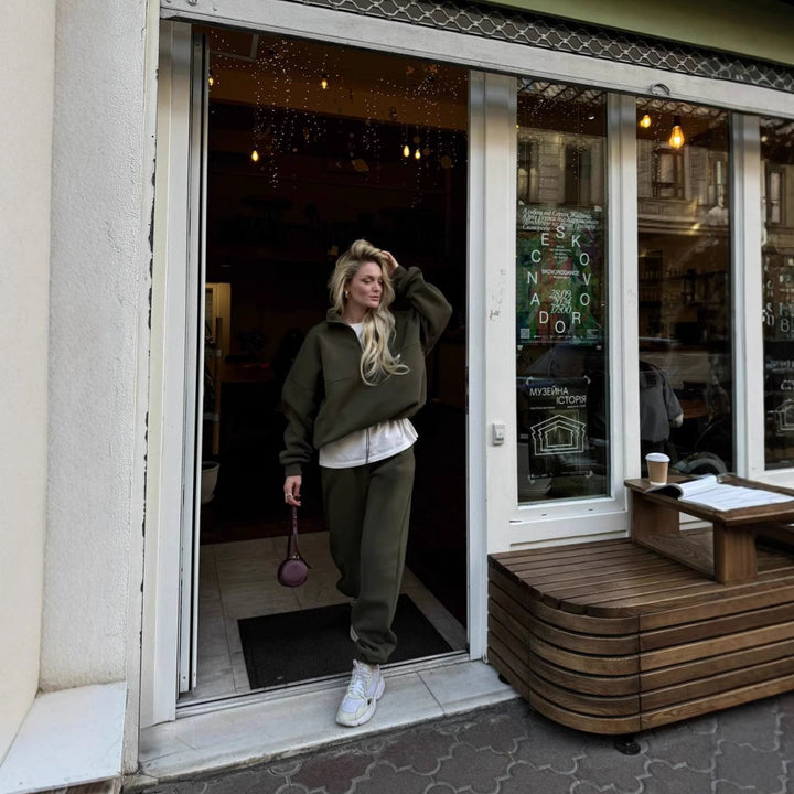 Dame afslappet sweatshirt-sæt med elastisk kant Stilla