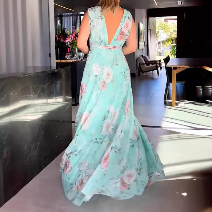 Dame maxikjole med flydende chiffon og romantisk blomsterprint Stilla