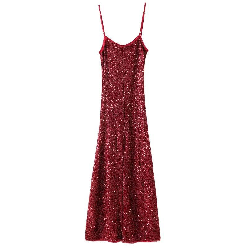 Stilla | Glamorous Multicolor Paillet Strop Maxi Kjole