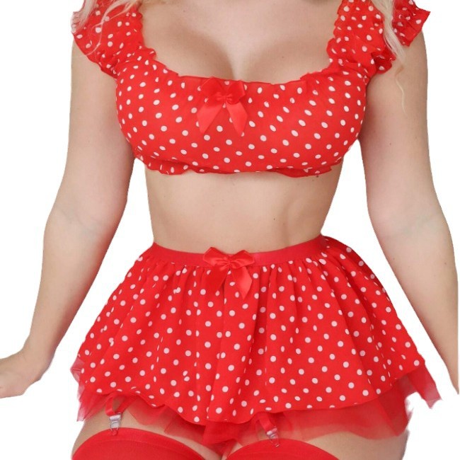 Dame Polka Dot Off-Shoulder Lingeri Sæt Stilla