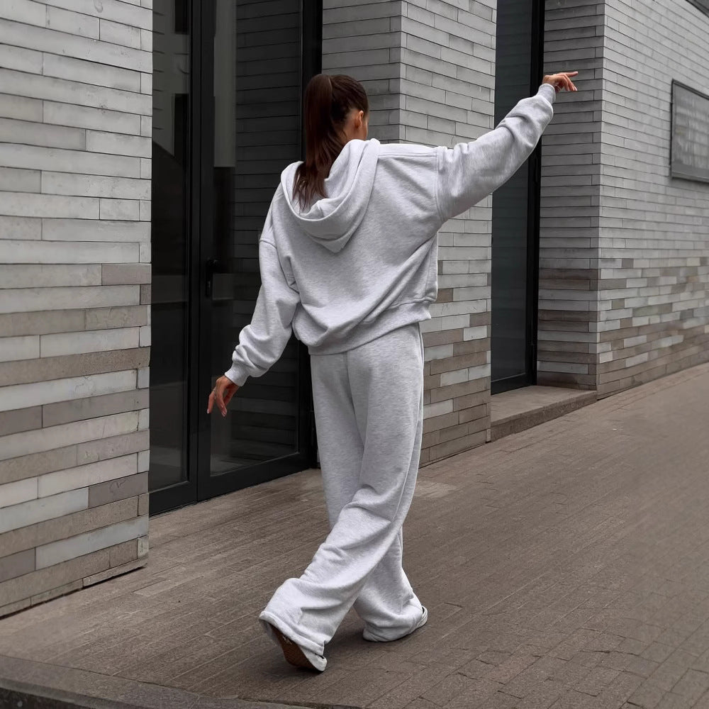Kvindernes Oversized Hættebluse og Løs-Fittende Joggingbukser Sæt Skovae