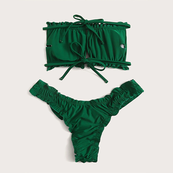 Dame bandeau-bikini med ruffledetails Skovae 1781604835