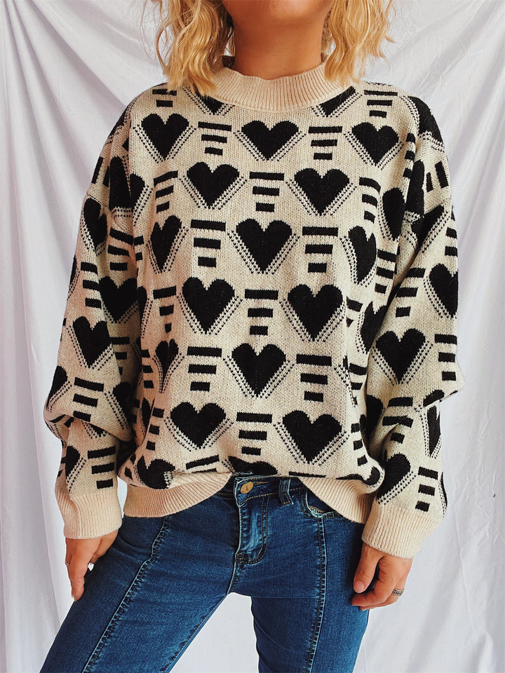 Kvinders hyggelige oversized sweater med hjerteformet mønster Stilla