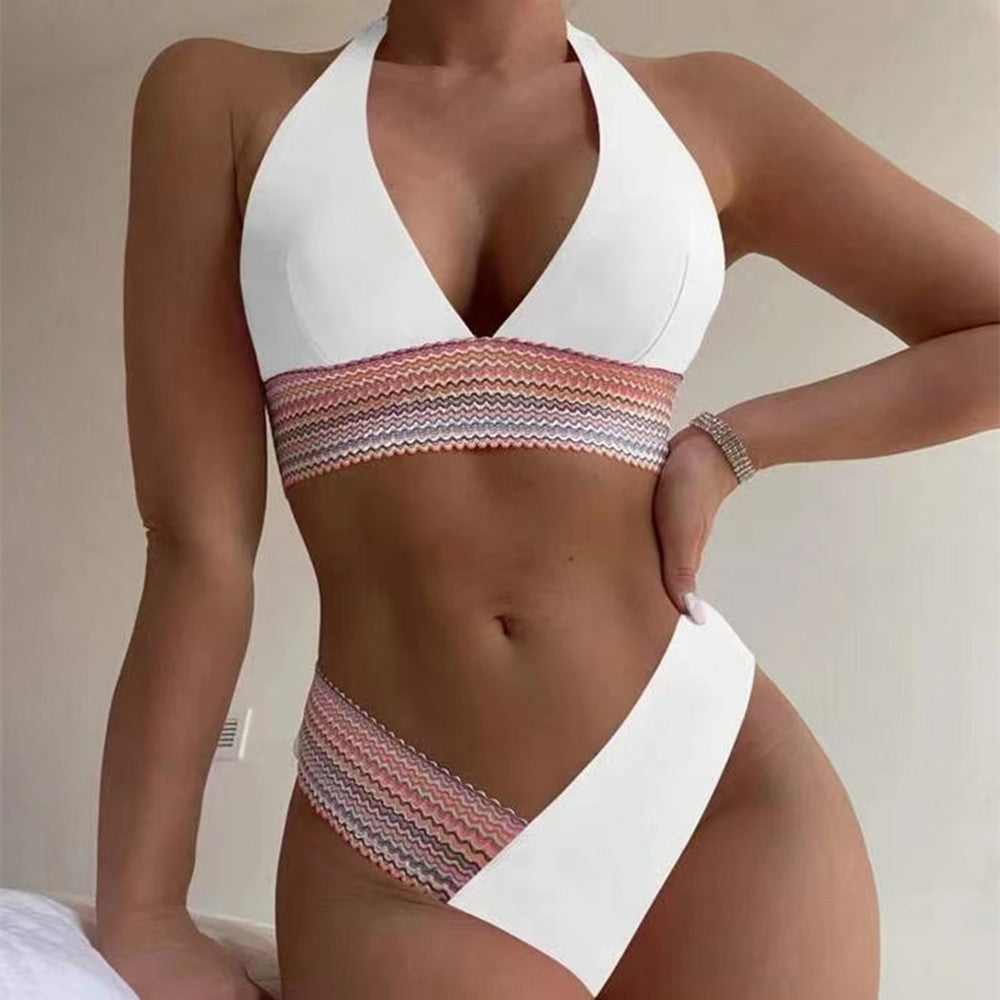 Dame Triangel-Bikini med stilfuldt bindebånd og farvemæssigt accentueret bukselinning Stilla