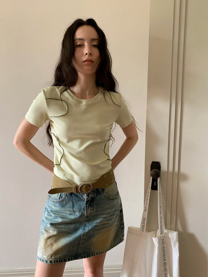 Dame modeshorts lang denim nederdel med unik vask og moderne design Stilla