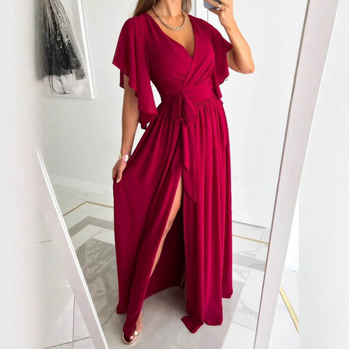 Damer elegant Maxi-wrapkjole med voluminøse ærmer og spriselementer Stilla