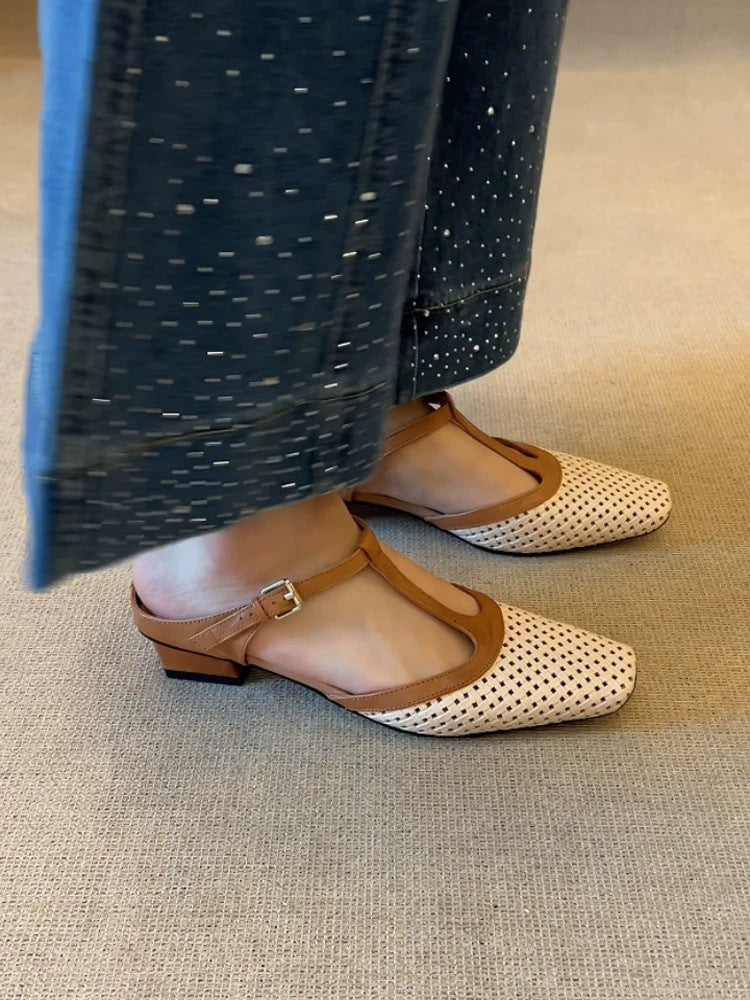 Dame Komfortable T-strap Ballerinas lavet af åndbart materiale Stilla