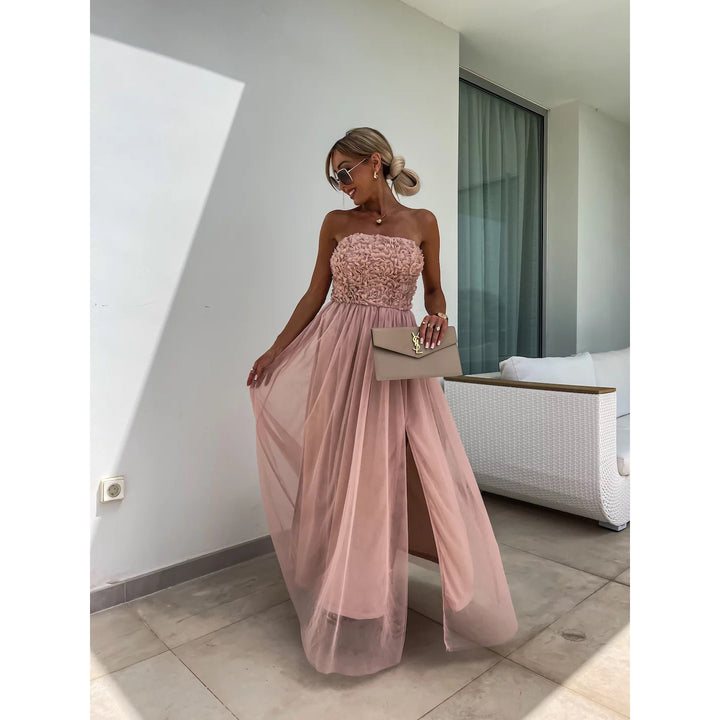 Dame Elegant Maxi Kjole med Blomsterapplikationer og Sidelinje Slids Stiila