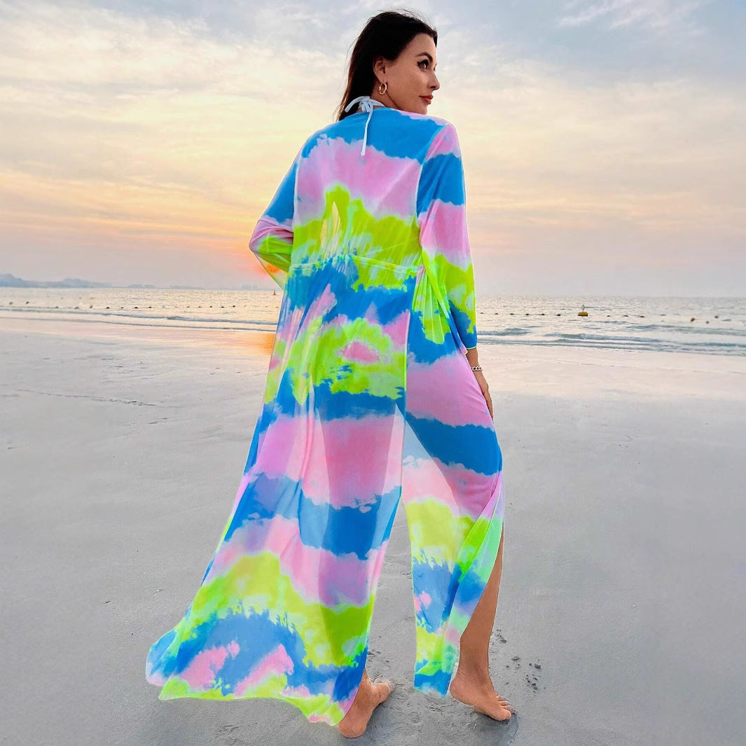 Dame Strandkimono med farverigt batikdesign Stilla