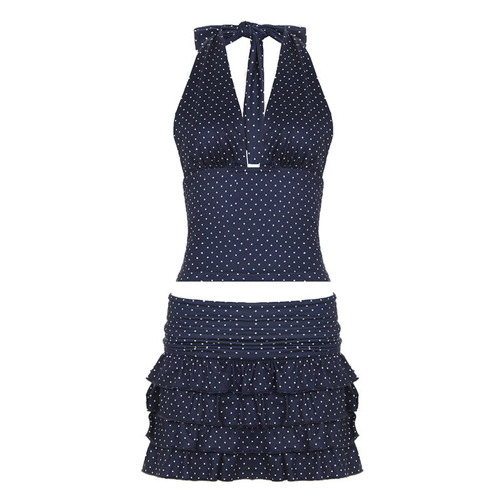 Damen Bikiniset mit verspielt rüschigem Rock und schicker Haltertop-Weste Skovae
