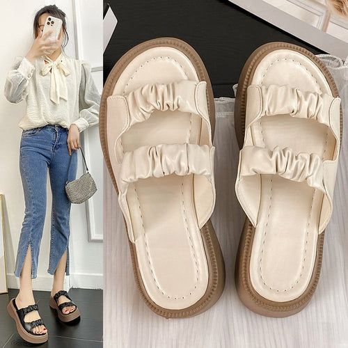 Dame platform-sandaler med rynket remdesign og skridsikker sål Stilla
