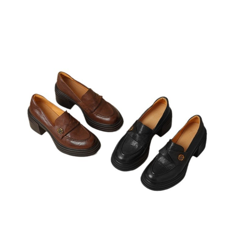 Dame Elegante Loafers med smidigt læder og robust blokhæl Stilla