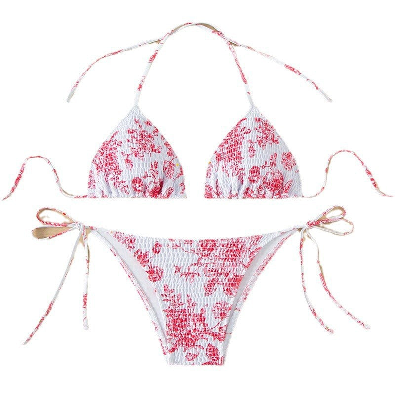 Dame Triangel-Bikini med raffinerede bindebånd og floral design Skovae
