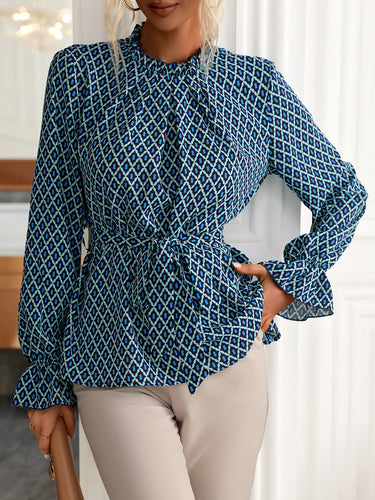 Dame festlig bluse med moderne geometrisk mønster Stilla