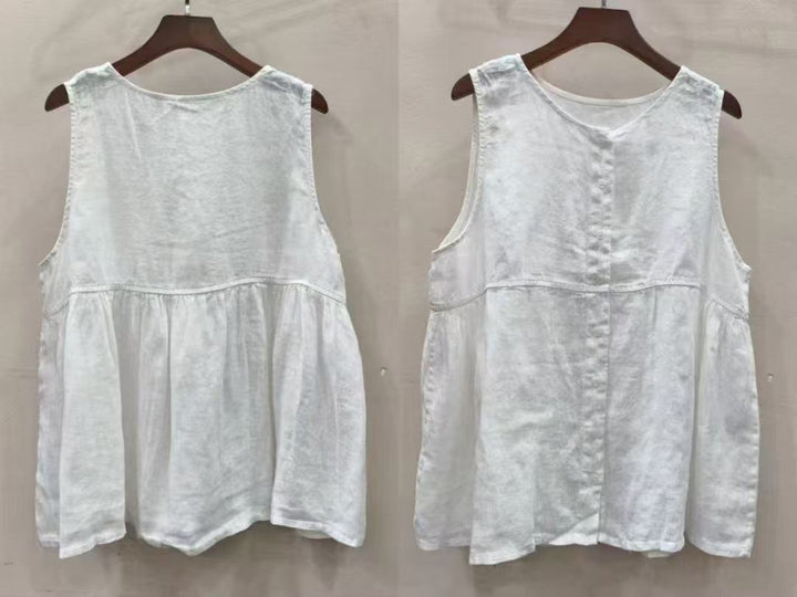 Femme Knap-Ned A-Linje Bluse med plisserede detaljer Stilla