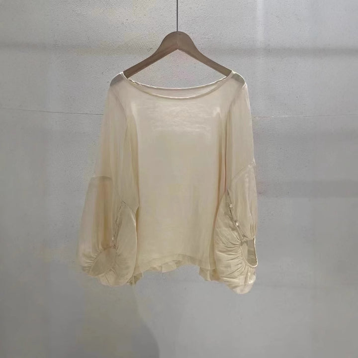 Femme Elegant Gennemsigtig Puffærme Bluse Stilla