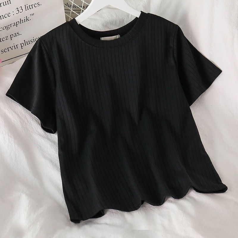 Femme Ribbet Korte Ærmer T-Shirt Stilla
