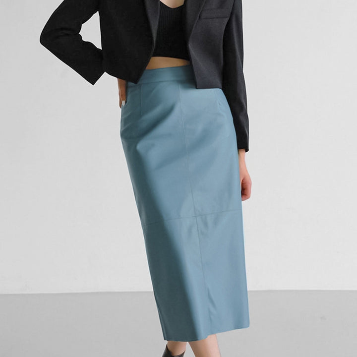 Dame Elegant Midi-skirt lavet af høj kvalitet kunstlæder med smal pasform og sømløst design Stilla